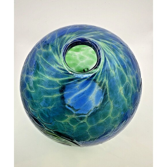 Kitras Art Glass Candle Dome Blue Green Van Glow Starry Night Luminary Used - Picture 7 of 13